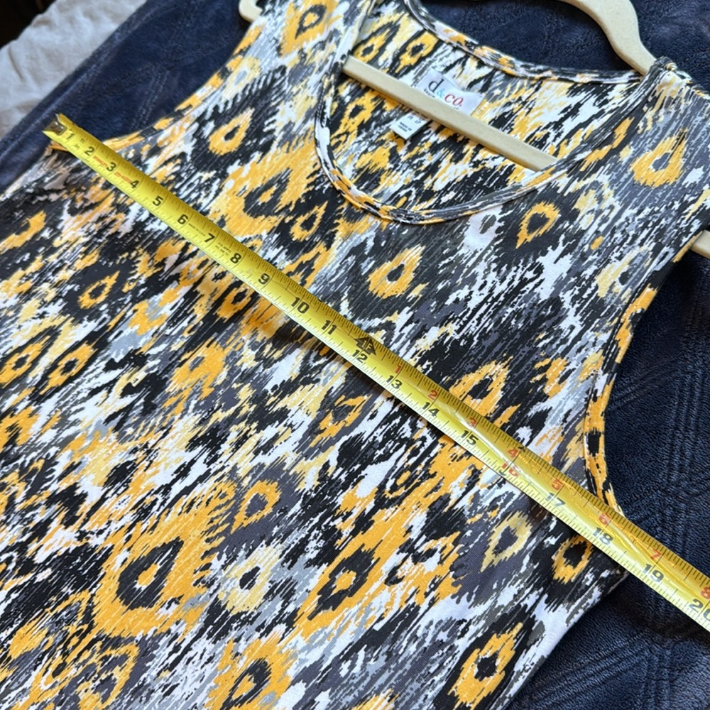 Denim & Co Yellow Black Geometric Ikat Midi Dress Side Slit Knit Petite LP - Picture 12 of 15